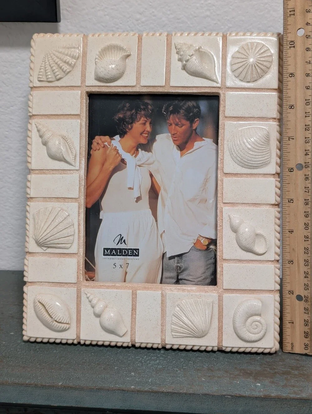 Malden 3D Seashell Ceramic Stoneware Picture Frame Fits 5x7 Cream Beach Ocean